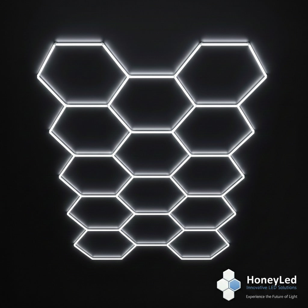 LED Hexagon apšvietimas 233 x 404 cm – 14 Korių