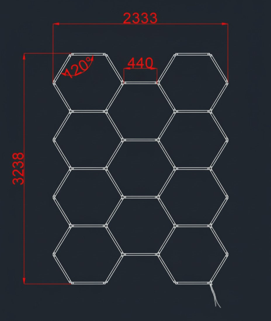 LED Hexagon apšvietimas 233 x 323 cm - 11 Korių