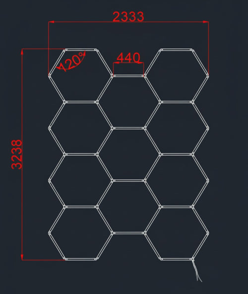 LED Hexagon apšvietimas 233 x 323 cm - 11 Korių