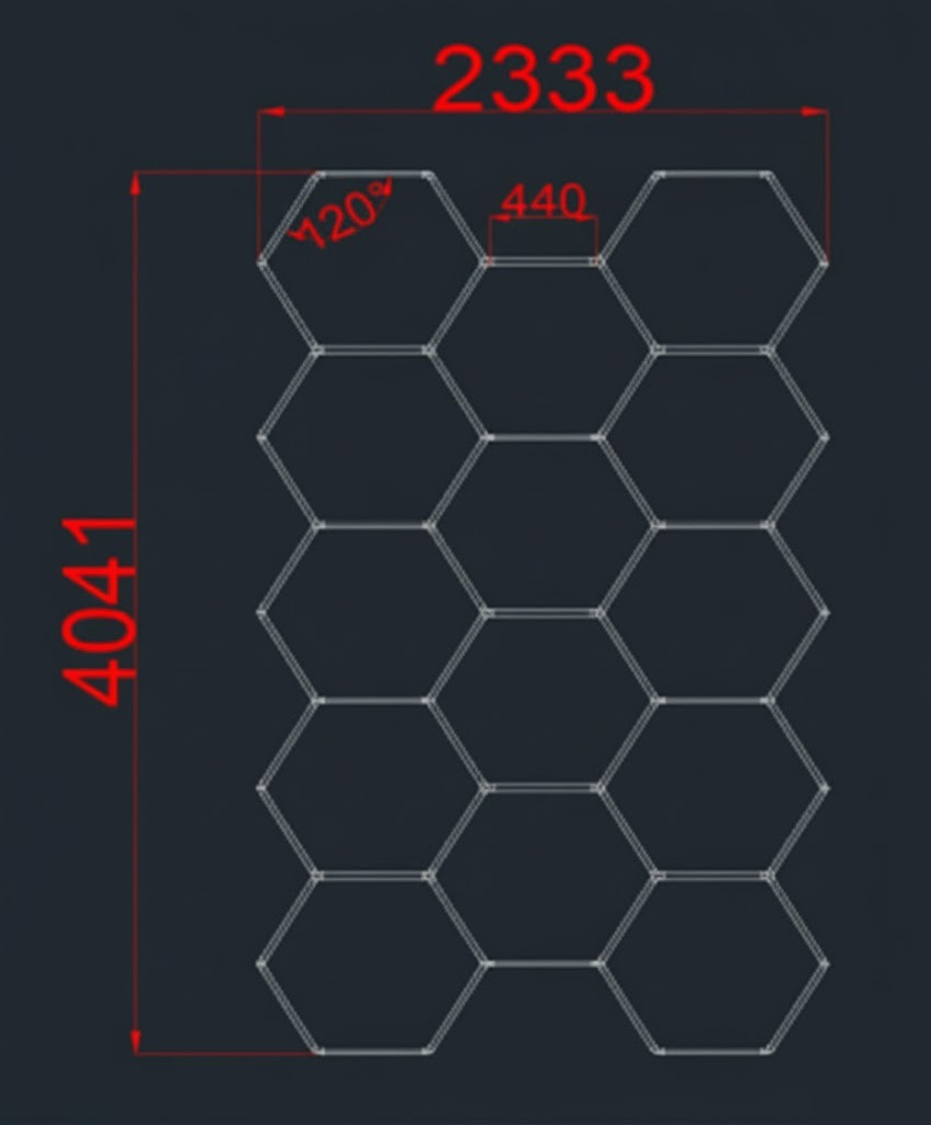 LED Hexagon apšvietimas 233 x 404 cm – 14 Korių