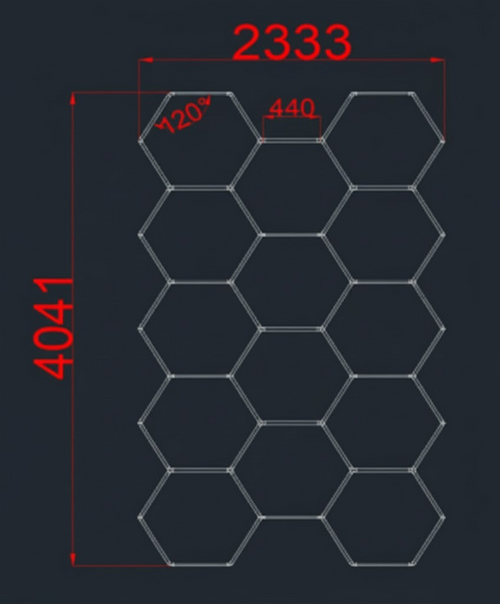 LED Hexagon apšvietimas 233 x 404 cm – 14 Korių